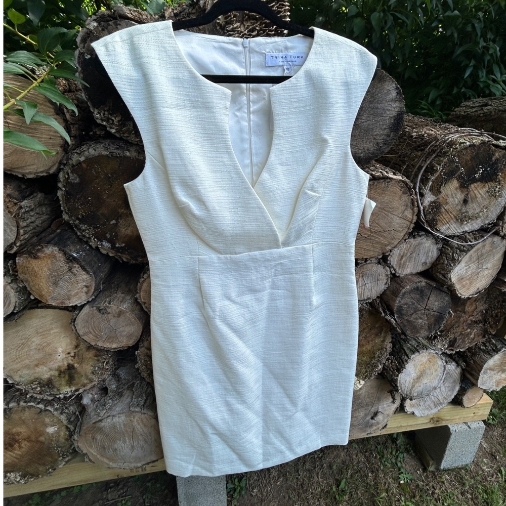 Trina Turk Ivory Textured Draped Sheath Dress NWT Size 10 Mod Bridal Cocktail